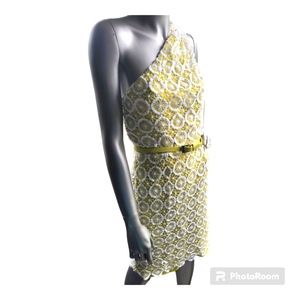 Yellow/ White Vince Camuto One Shoulder Dress